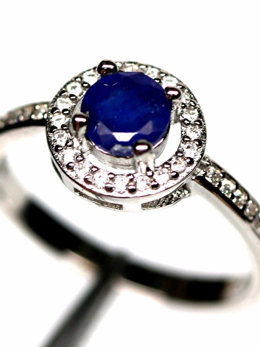 Stunning Natural Blue Sapphire Zircon Halo 925 Sterling Silver Ring Size 5.75